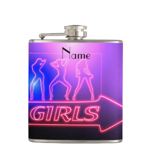 Neon Pink Girls Sign Thunder_Cove Hip Flask