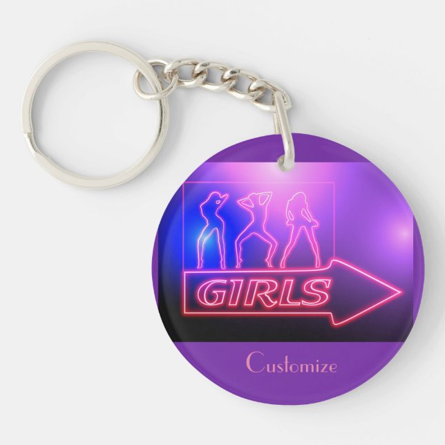 Neon Pink Girls Sign Thunder_Cove  Keychain (Front)