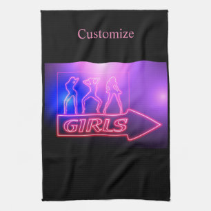 Neon Pink Girls Sign Thunder_Cove Tea Towel
