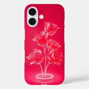 Neon Pink Glow Roses iPhone Case
