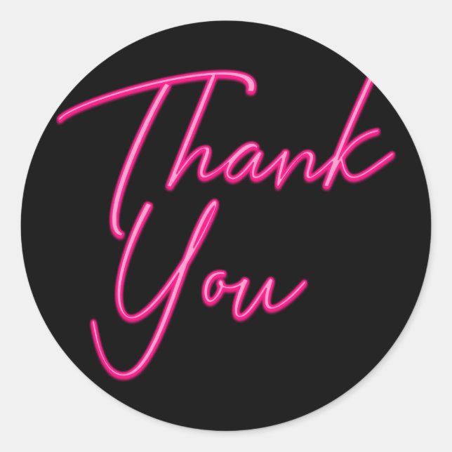 Neon Pink Glow Thank You Classic Round Sticker (Front)