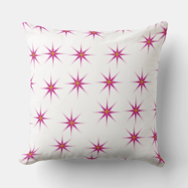 Neon Pink Glowing Stars Pattern Cushion (Front)