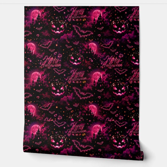 Neon pink Gothic Halloween pattern Wallpaper (Unrolling)