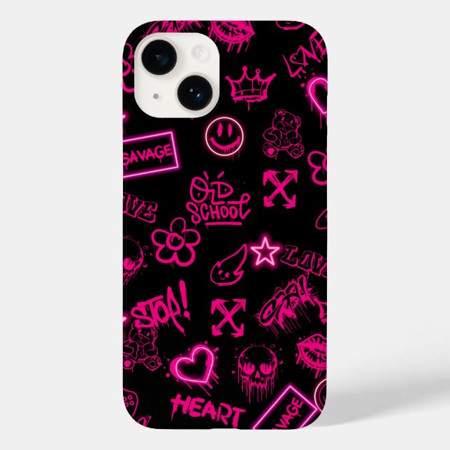 Neon pink graffiti iPhone case (Back)