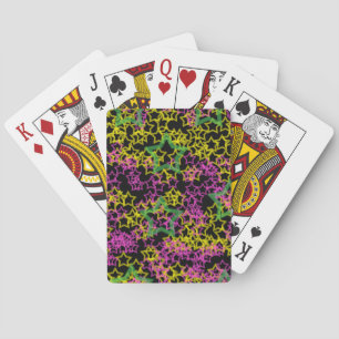 Neon Pink Green and Yellow Star Outlines on Black Playing Cards