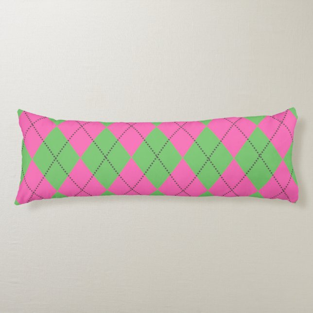 Neon Pink Green Diagonal Geometric Y2K Pattern Body Cushion (Front)