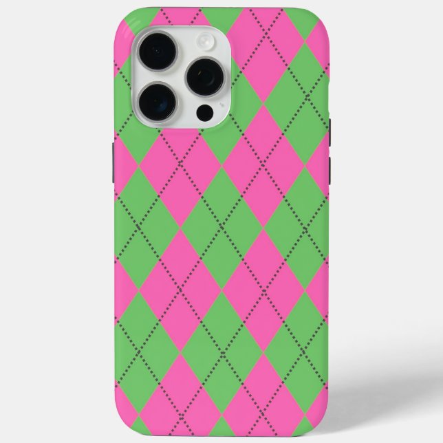 Neon Pink Green Diagonal Geometric Y2K Pattern Case-Mate iPhone Case (Back)