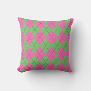 Neon Pink Green Diagonal Geometric Y2K Pattern Cushion