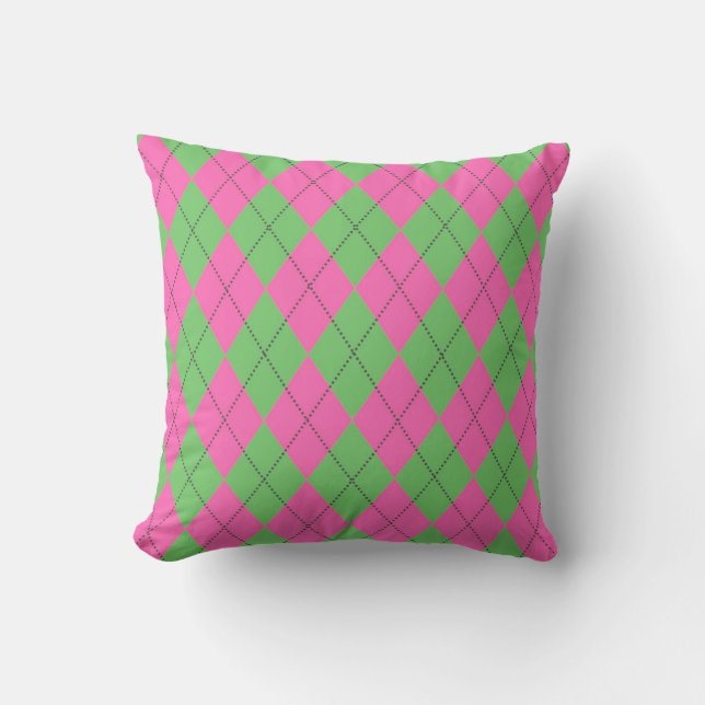 Neon Pink Green Diagonal Geometric Y2K Pattern Cushion (Front)