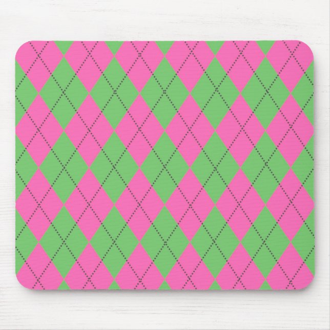 Neon Pink Green Diagonal Geometric Y2K Pattern Mouse Pad (Front)