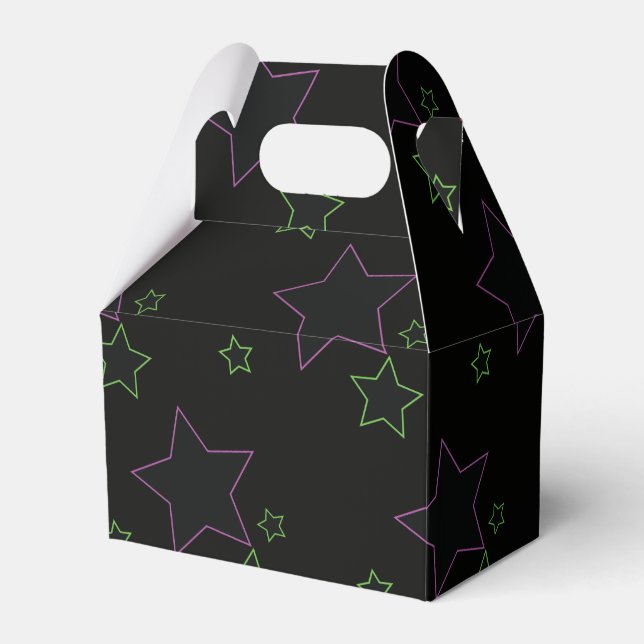 Neon Pink Green Glow Party Stars Candy Favour Box (Front Side)
