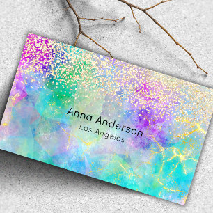 Neon Pink Green Purple Opal Stone Gold Glitter Business Card
