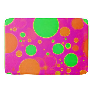 Neon Pink & Green Retro Circle Design Bath Mat