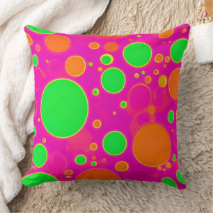 Neon Pink & Green Retro Circle Design Cushion