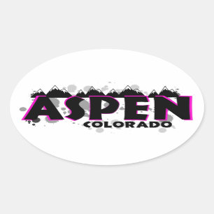 Neon pink grunge Aspen Colorado Oval Sticker