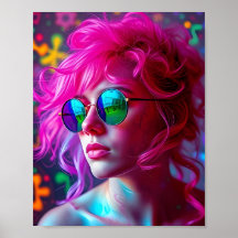 Neon Pink-Haired Woman with Reflective Glasses – M