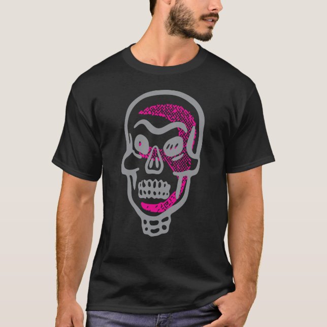 Neon Pink Halloween Skull  T-Shirt (Front)
