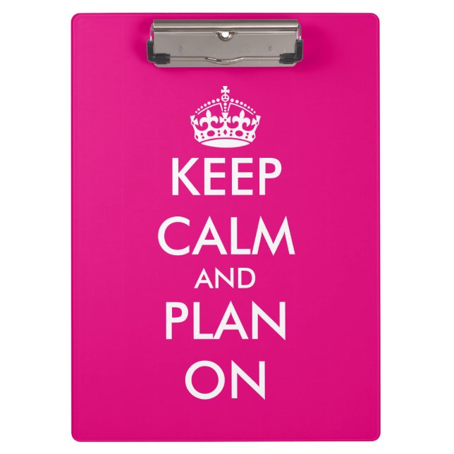 Neon pink Keep calm wedding planner clipboard (Front)