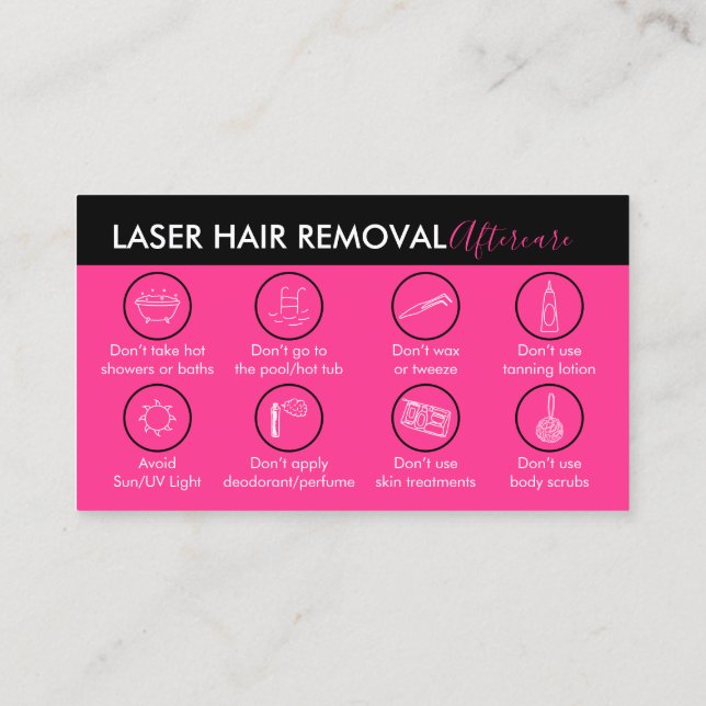 Neon Pink Laser Hair Removal Aftercare Business Card (Back)