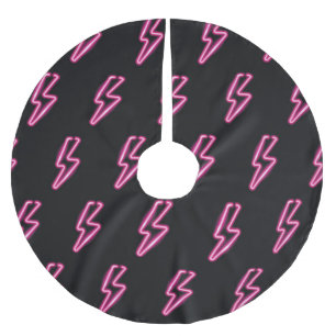Neon Pink Lightning: Dark Background. Brushed Polyester Tree Skirt