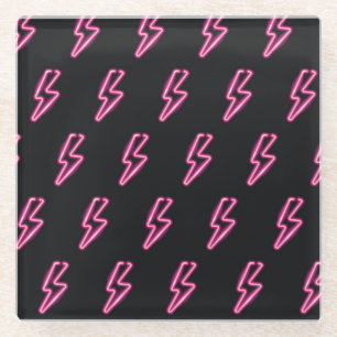Neon Pink Lightning: Dark Background. Glass Coaster