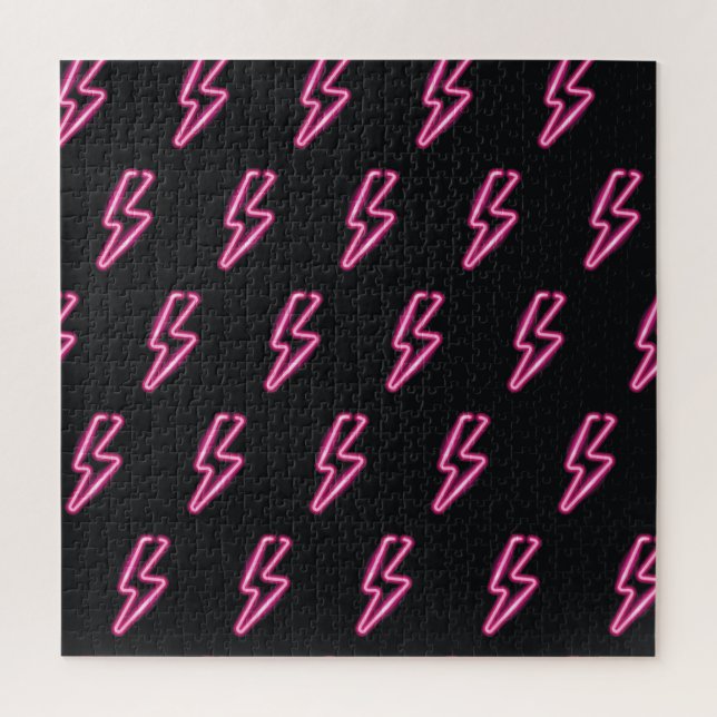 Neon Pink Lightning: Dark Background. Jigsaw Puzzle (Vertical)