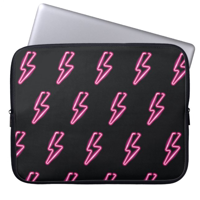 Neon Pink Lightning: Dark Background. Laptop Sleeve (Front)