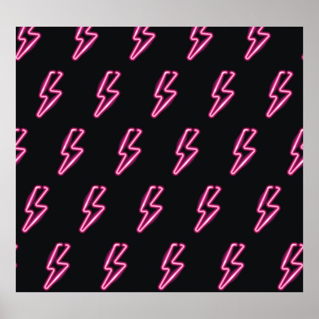 Neon Pink Lightning: Dark Background. Poster (Front)