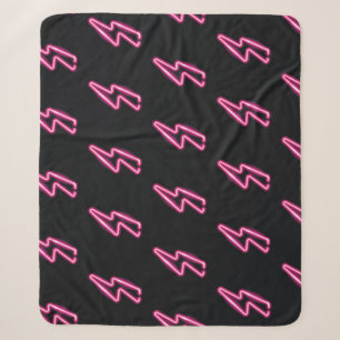 Neon Pink Lightning: Dark Background. Sherpa Blanket