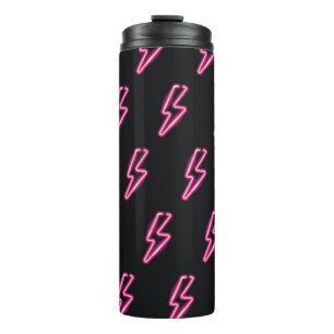 Neon Pink Lightning: Dark Background. Thermal Tumbler