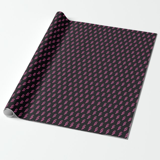 Neon Pink Lightning: Dark Background. Wrapping Paper (Unrolled)