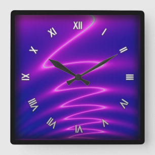 Neon Pink Lightning Square Wall Clock