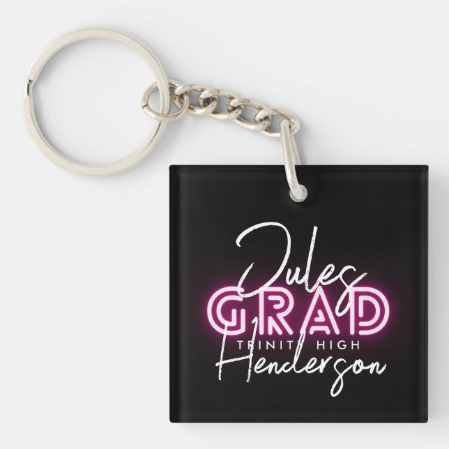 Neon Pink Lights Class of High School Graduation Key Ring (Front)