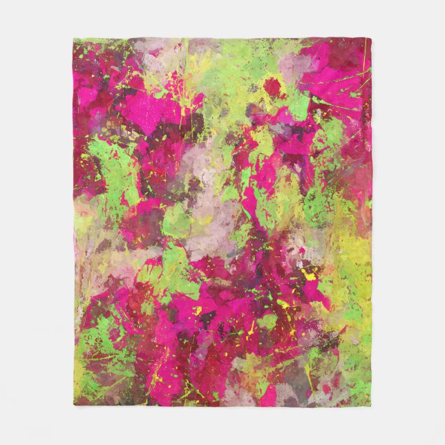 Neon Pink Lime Abstract Splatter Art Blanket (Front)