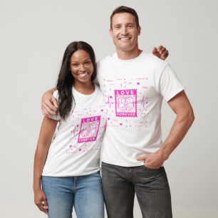 Neon Pink Love Forever Valentine Stamp T-Shirt