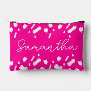 Neon Pink Menstrual Pad Pattern Name First Period Accessory Pouch
