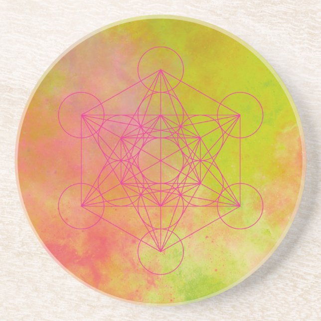 Neon Pink Metatron’s Cube Sacred Geometry Coaster (Front)