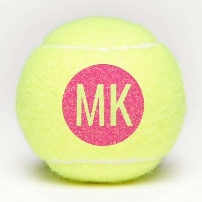 Neon Pink Modern Custom Initials Tennis Balls (Front)