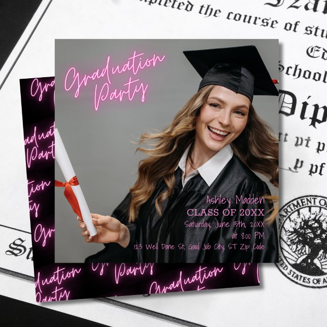 Neon Pink Modern Graduation Party  Invitation (Creator Uploaded)