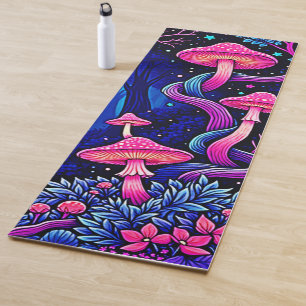 Neon Pink Mushroom Forest Art Yoga Mat