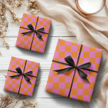Neon Pink Orange Chequered Chequerboard Vintage Wrapping Paper Sheet<br><div class="desc">Neon Pink and Orange Chequered Chequerboard | Vintage | Classic | Trendy | Stylish | Fashion | Minimal</div>