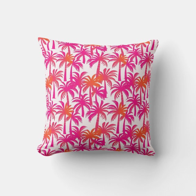 Neon Pink Orange Palm Tree Ibiza Cushion (Front)