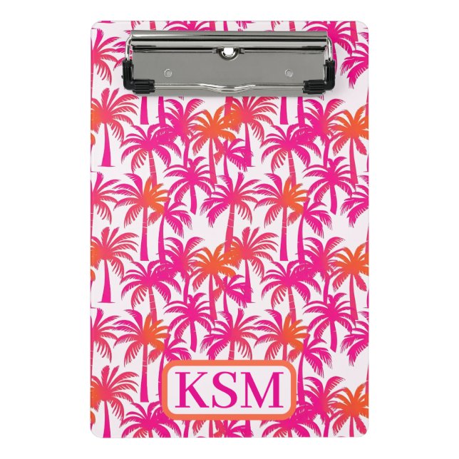 Neon Pink Orange Palm Tree Ibiza Monogram Mini Clipboard (Front)