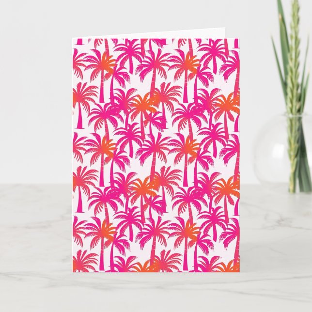 Neon Pink Orange Palm Tree Ibiza Thank You Card (Front)