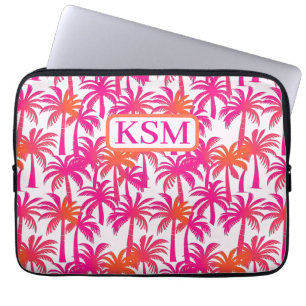 Neon Pink Orange Palm Tree Monogram Laptop Sleeve