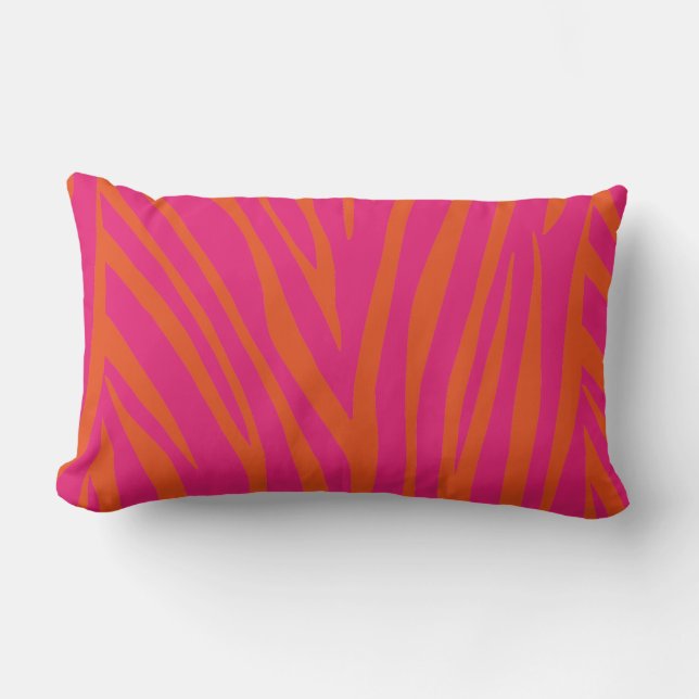 NEON PINK ORANGE ZEBRA STRIPES BACKGROUNDS WALLPAP LUMBAR CUSHION (Front)