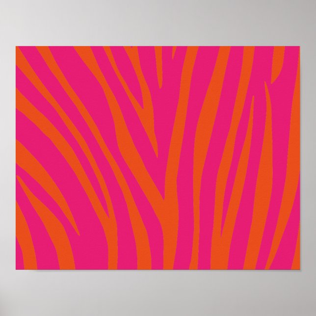 NEON PINK ORANGE ZEBRA STRIPES BACKGROUNDS WALLPAP POSTER (Front)