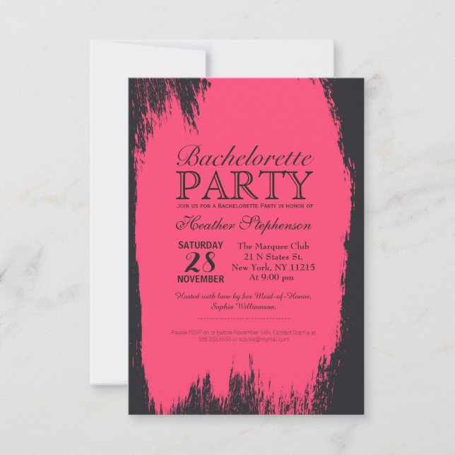 Neon Pink Paint Stroke on Black Invitation (Front)