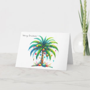Neon Pink Palm Tree Christmas Holiday Card
