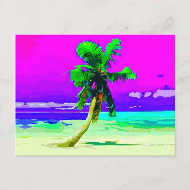 Neon Pink Palm Tree Paradise Postcard (Front)